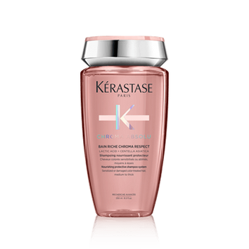 Botella de Bain Riche Chroma Respect de Kérastase, shampoo para cabello teñido.