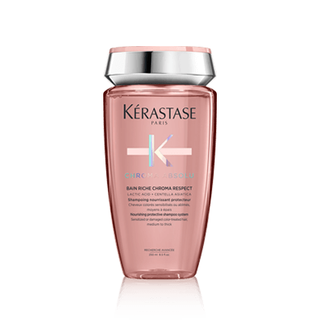 Botella de Bain Riche Chroma Respect de Kérastase, shampoo para cabello teñido.