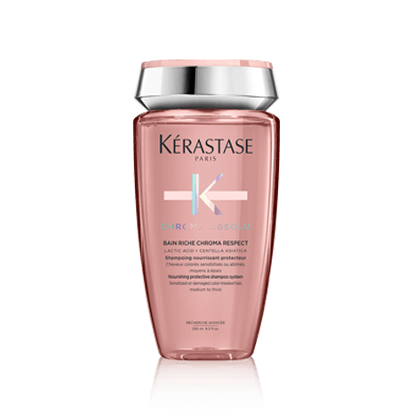 Botella de Bain Riche Chroma Respect de Kérastase, shampoo para cabello teñido.