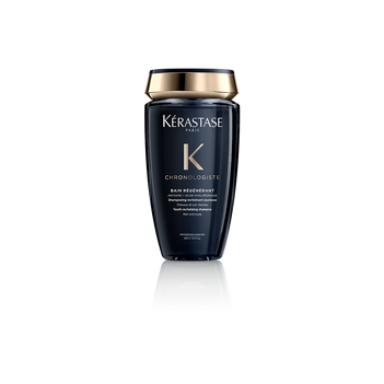 Botella de Bain Chronologiste de Kérastase, shampoo revitalizante en envase de 250 ml.