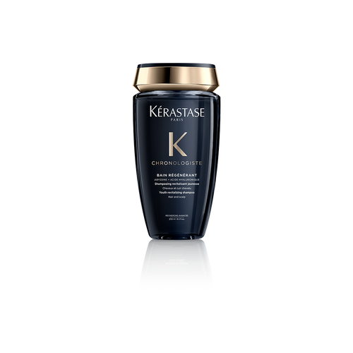 Botella de Bain Chronologiste de Kérastase, shampoo revitalizante en envase de 250 ml.