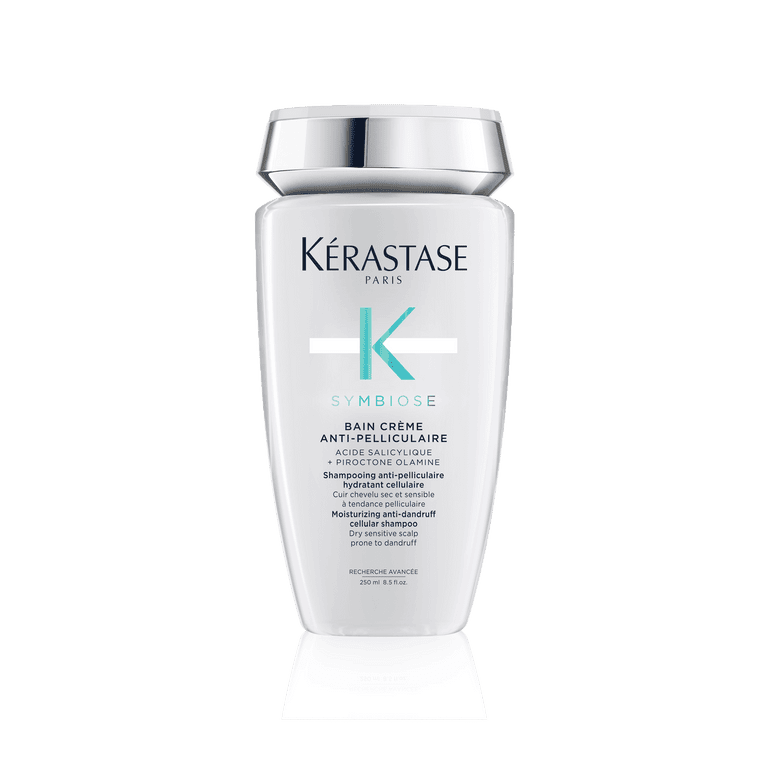 Botella de Bain Crème Symbiose de Kérastase, shampoo cremoso para cuero cabelludo sensible.