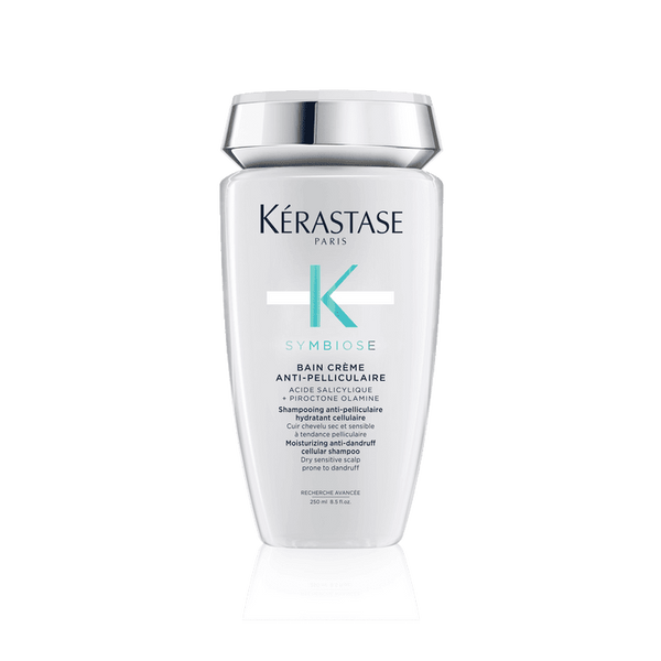 Botella de Bain Crème Symbiose de Kérastase, shampoo cremoso para cuero cabelludo sensible.